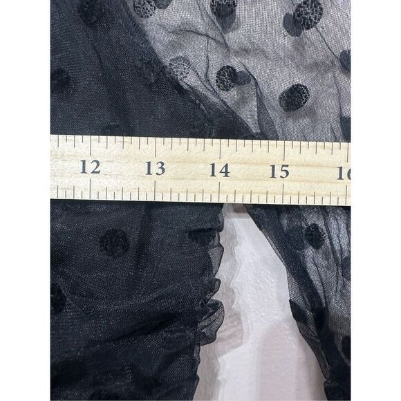 NWOT Hello Molly Meet Me At The Bar Ruched Sheer Dotted Sleeve Black Mini Dress - Picture 8 of 14